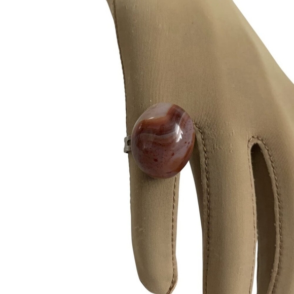 Vintage Carnelian Agate Sphere Ring Silver Adjustable Band One Size - Picture 2 of 3